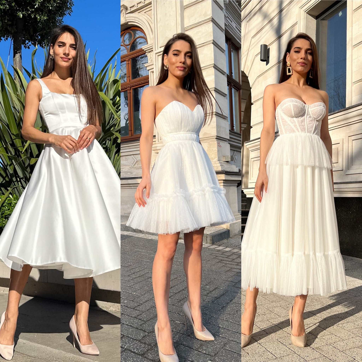 Rochii elegante albe pentru mireasă și cununie civilă din colecția LARIÉTTE.