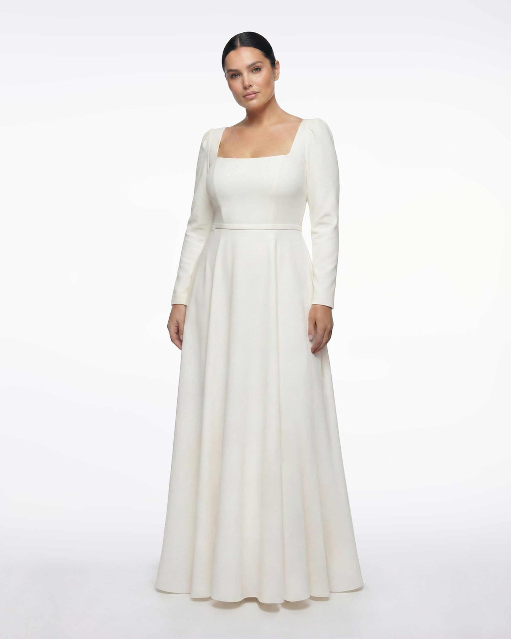 Classic wedding dress, square neckline, long sleeves 