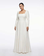 Classic wedding dress, square neckline, long sleeves 