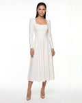 White midi dress with long crepe sleeves for civil, religious weddings