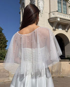 Tulle bolero/cape with pearls – delicate covering for wedding dresses 