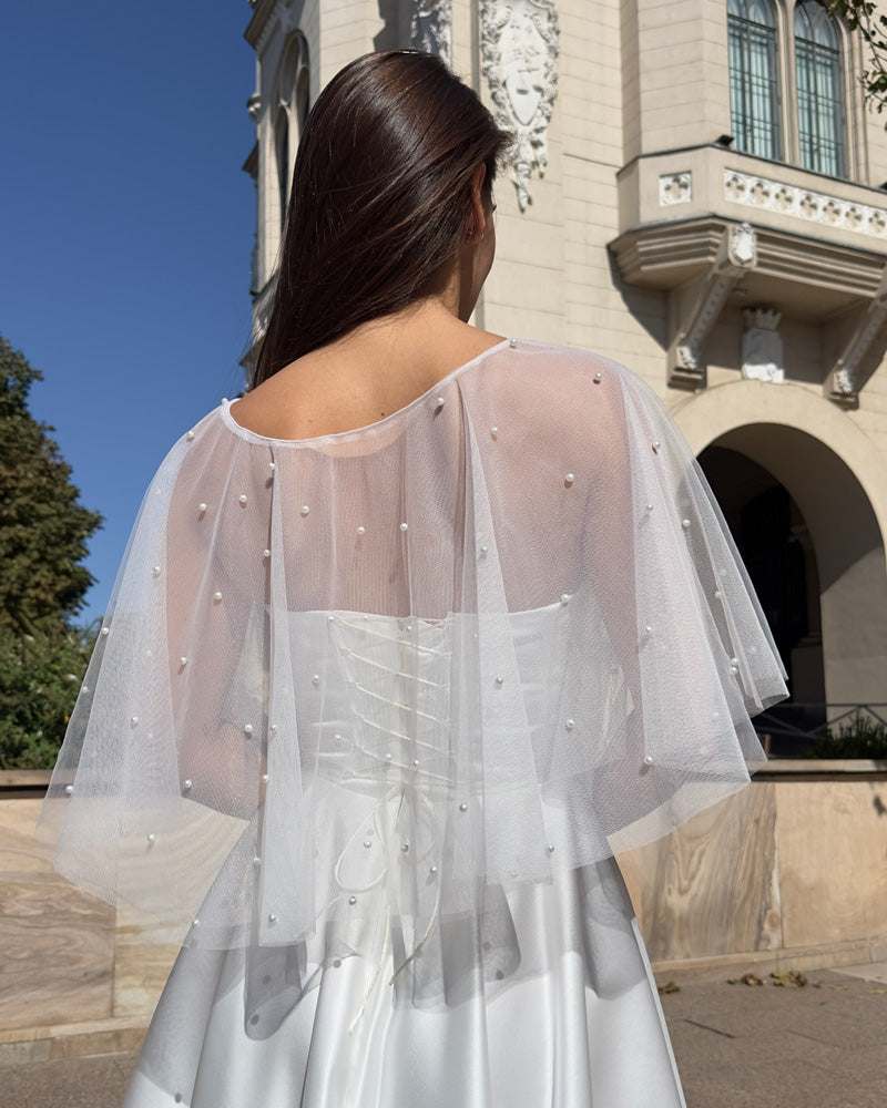 Tulle bolero/cape with pearls – delicate covering for wedding dresses 