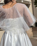 Tulle bolero/cape with pearls – delicate covering for wedding dresses 